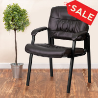 Flash Furniture Brown Leather Guest / Reception Chair with Black Frame Finish BT-1404-BN-GG